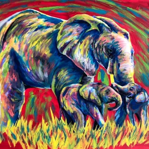 elefante mama colores llamativos